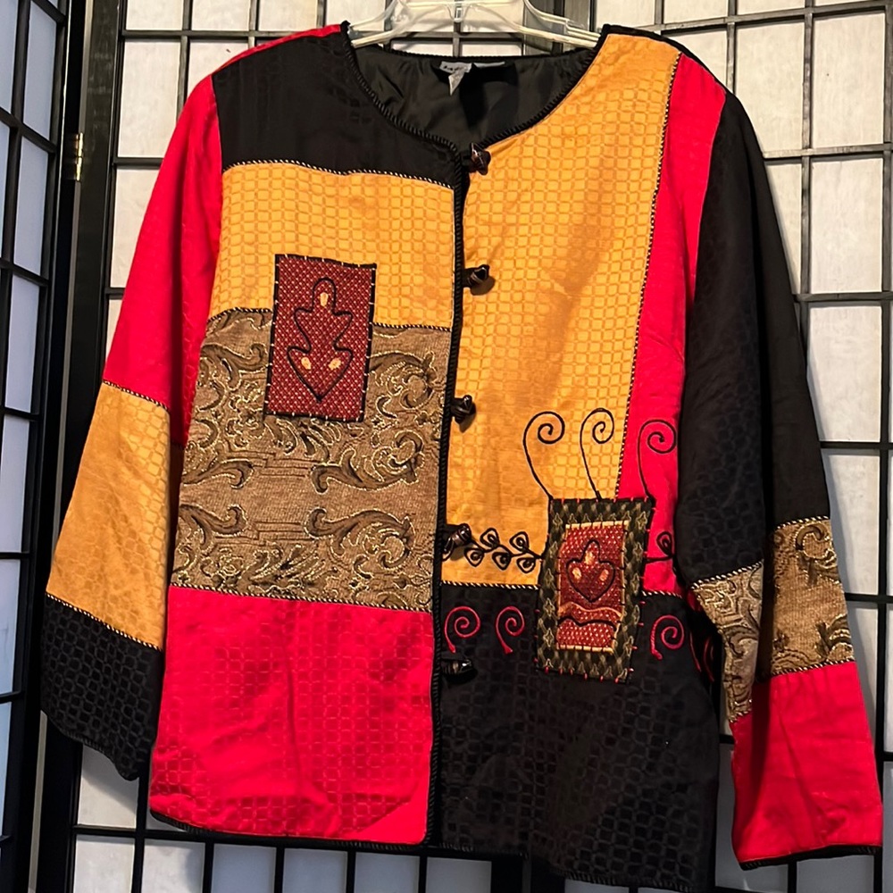 Indigo Moon Fall Patchwork Embroidered Jacket Siz… - image 1